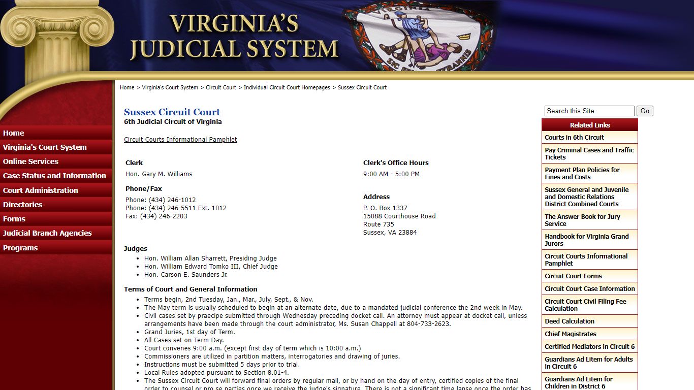 Sussex Circuit Court - Judiciary of Virginia